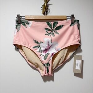 Albion Pink Flower High Waisted Bottoms Size Large New With Tags NWT Tropical